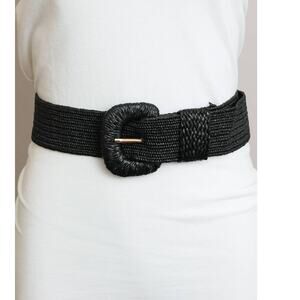 Stretchable Boho Raffia Belt Black